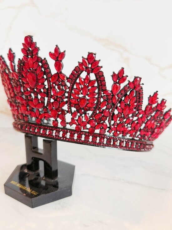 black crown, red crystal crown, gothic headpiece, Halloween costume, cosplay